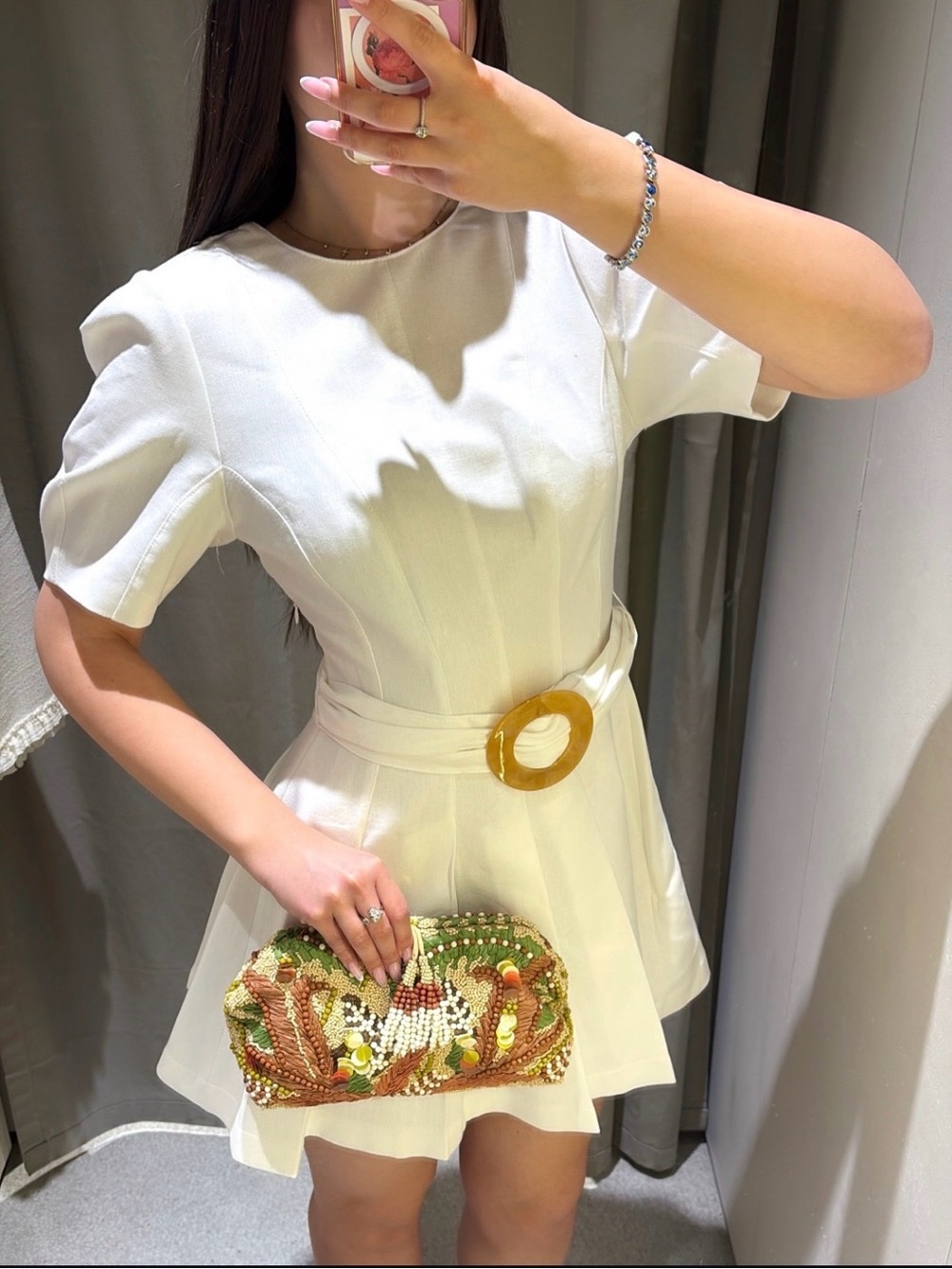 🔥🔥Zara Short Puff Sleeve Dress with Waist Accent